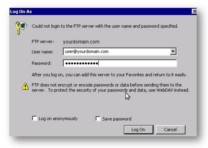 FTP login venster